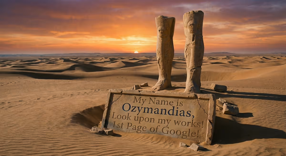 A crumbling classical statue in the desert