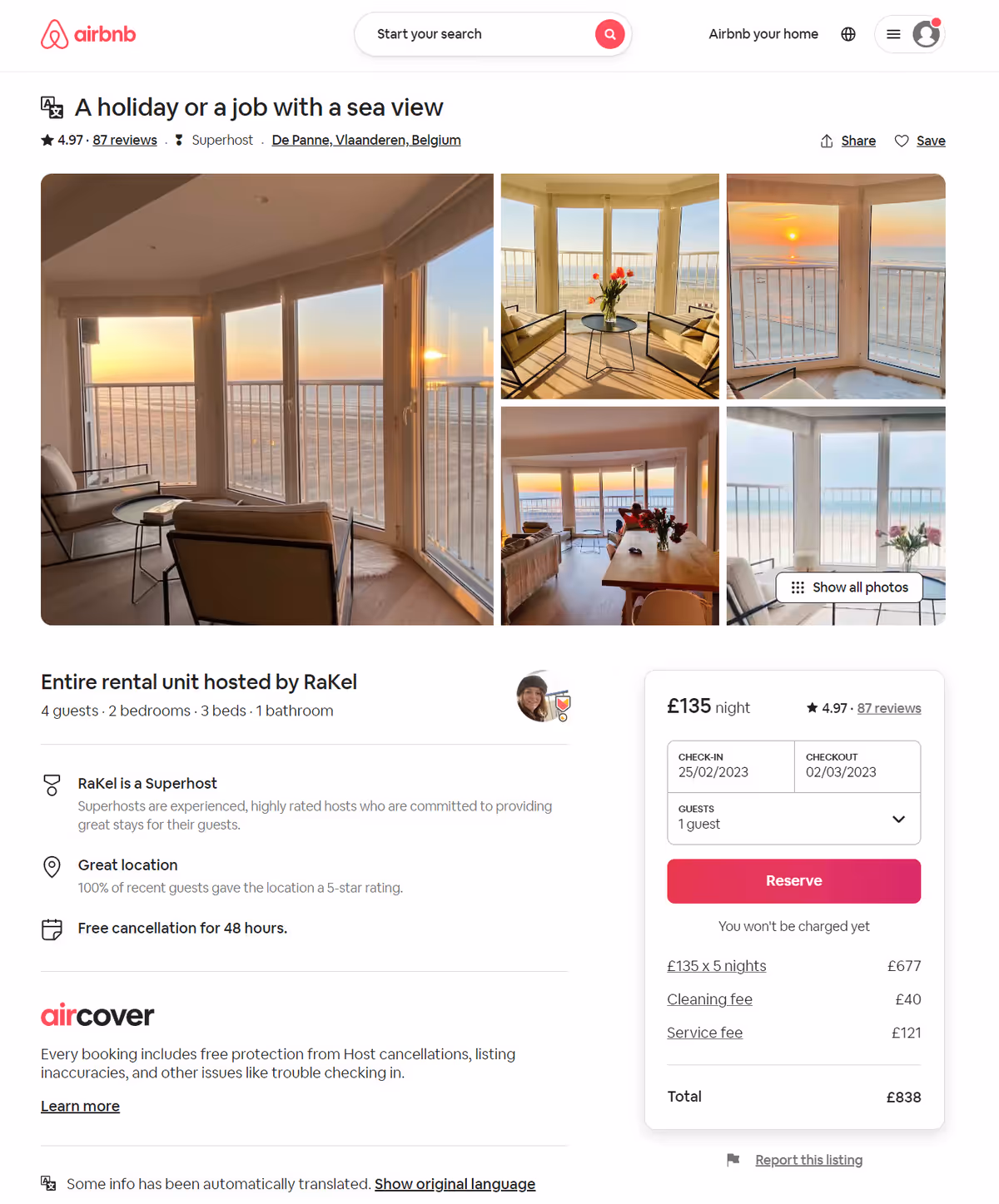 The Airbnb website using type size and colour for hierarchy