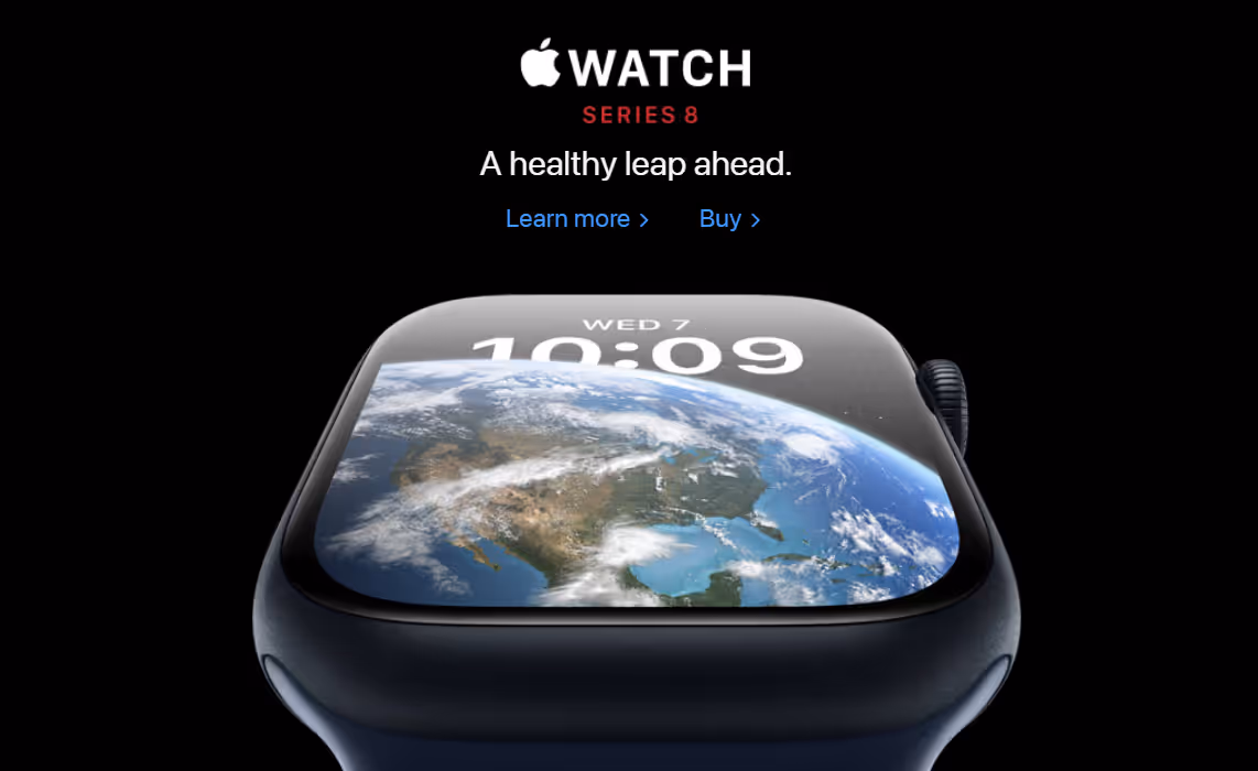 The Apple website using scale and white space to direct attention